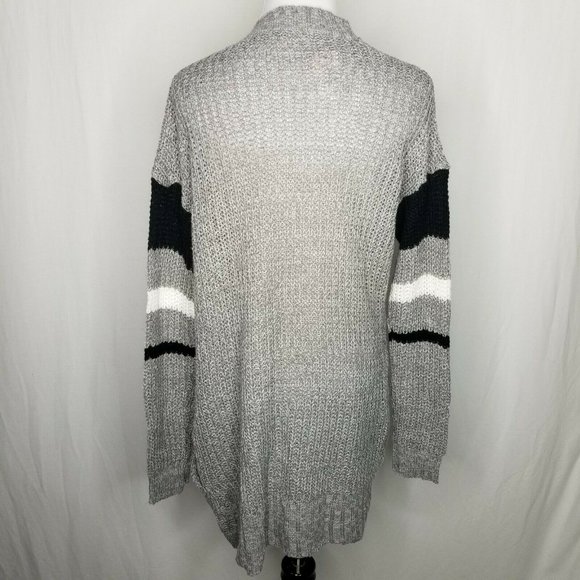 Ultra Flirt Gray Black Varsity Stripe Open Cardi - Picture 6 of 8